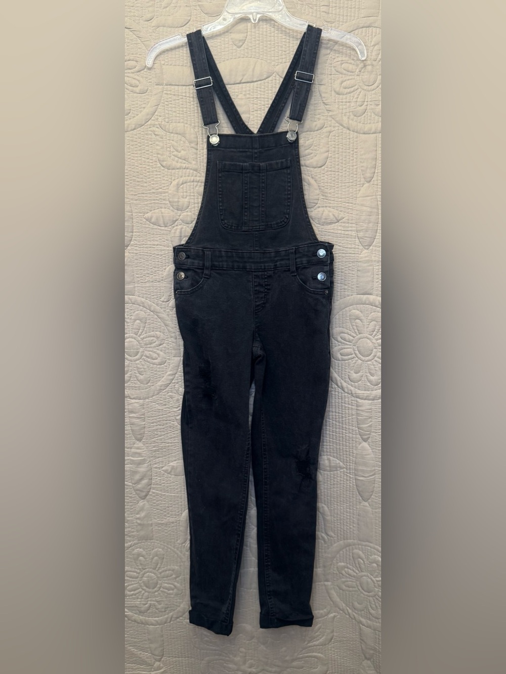 Justice Black Denim Girls Overalls with Front Bib